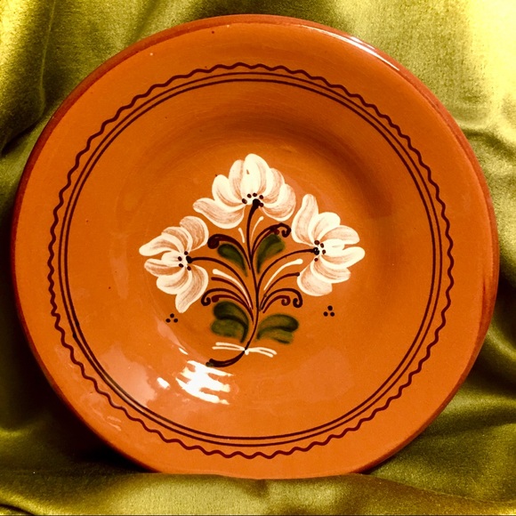 REDWARE GLAZED FOLKART TERRACOTTA BOWL WALL PLATE - Picture 3 of 9